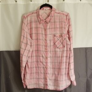 Maurice's Plaid Button Down Shirt Pink + Gray